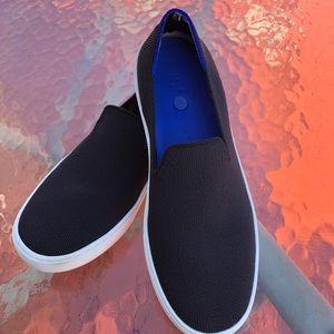 Rothy’s slip on sneaker black-blue trim